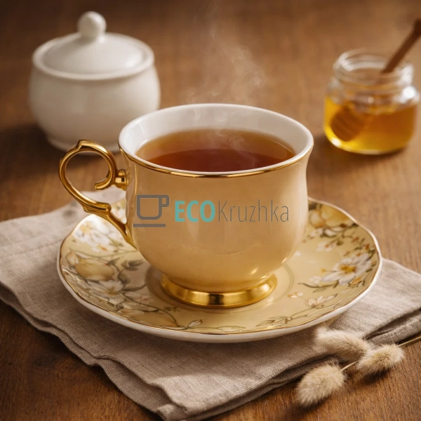 Чайний набір Beige Magnolia 6 чашок 200 мл і 6 блюдець ( ...