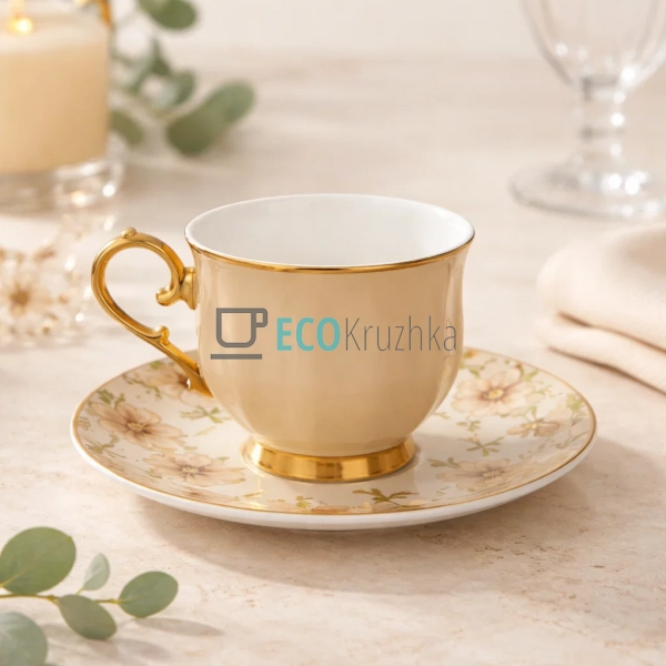 Чайний набір Beige Magnolia 6 чашок 200 мл і 6 блюдець ( ...