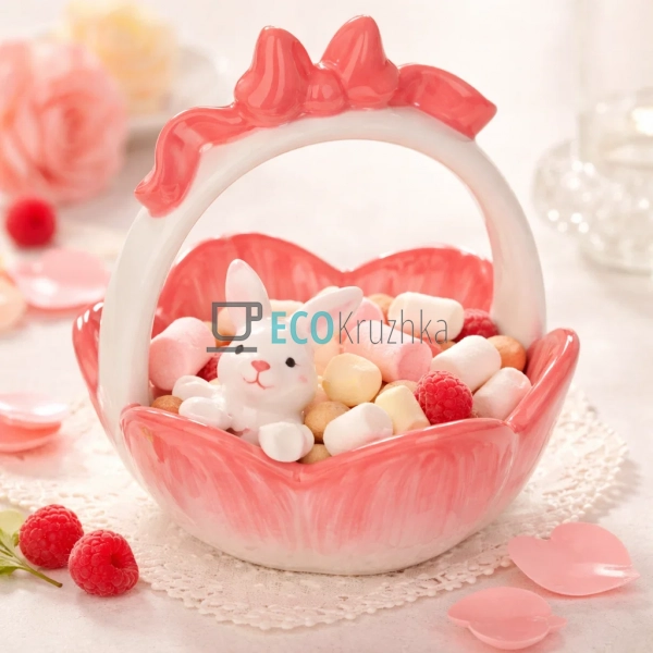 Цукерниця Зайка в квітці рожева, кракле емаль, 18×20 см ... Цукерниця Зайка в квітці рожева, кракле емаль, 18×20 см ...