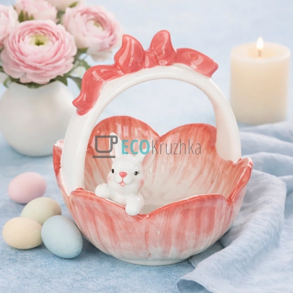 Цукерниця Зайка в квітці рожева, кракле емаль, 18×20 см ... Цукерниця Зайка в квітці рожева, кракле емаль, 18×20 см ...