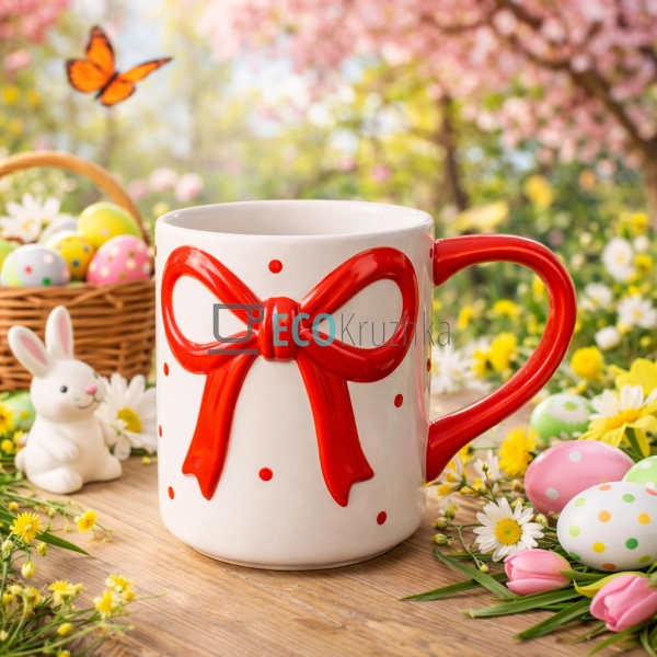 Кухоль керамічний Бант 400 мл біло-червоний (RM9-893) Кухоль керамічний Бант 400 мл біло-червоний (RM9-893)