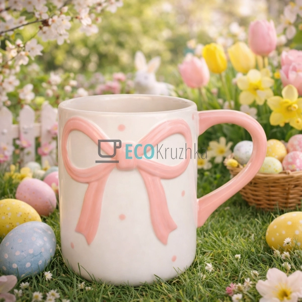 Кухоль керамічний Бант 400 мл біло-рожевий (RM9-892) Кухоль керамічний Бант 400 мл біло-рожевий (RM9-892)