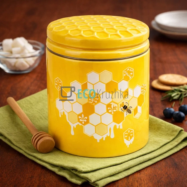 Керамічна банка Honey з кришкою 480 мл, жовта (DM795-HN)