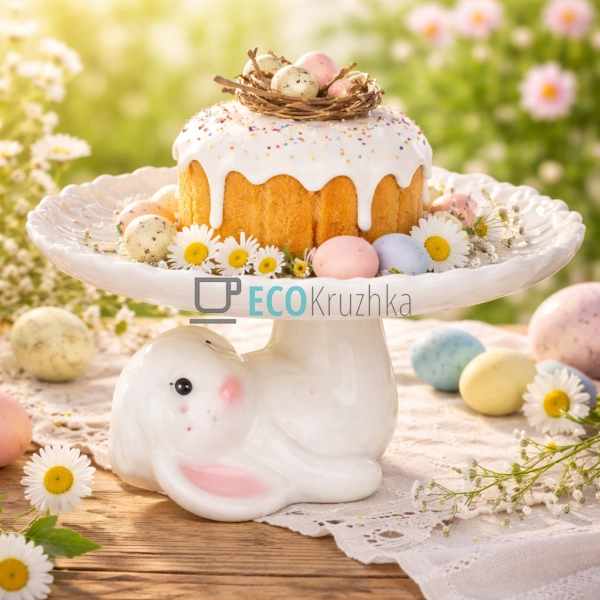 Підставка для паски та торта ‘Кролик з квіткою’ рожева 2 ...