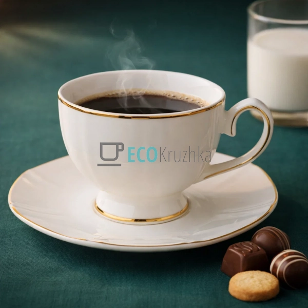 Кавовий набір порцеляновий Silk White 6 чашок 100 мл і 6 ... Кавовий набір порцеляновий Silk White 6 чашок 100 мл і 6 ...
