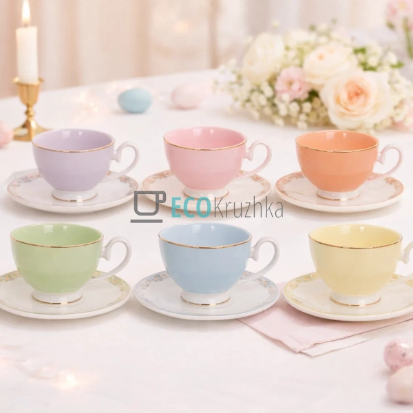 Кавовий набір порцеляновий Pastel Symphony 6 чашок 100 м ... Кавовий набір порцеляновий Pastel Symphony 6 чашок 100 м ...