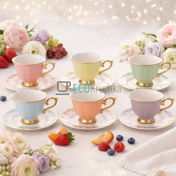 Кавовий набір порцеляновий Pastel Royale 6 чашок 100 мл ... Кавовий набір порцеляновий Pastel Royale 6 чашок 100 мл ...