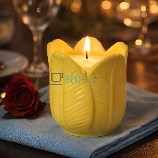 Порцеляновий свічник Тюльпан з восковою свічкою жовтий 9 ... Порцеляновий свічник Тюльпан з восковою свічкою жовтий 9 ...