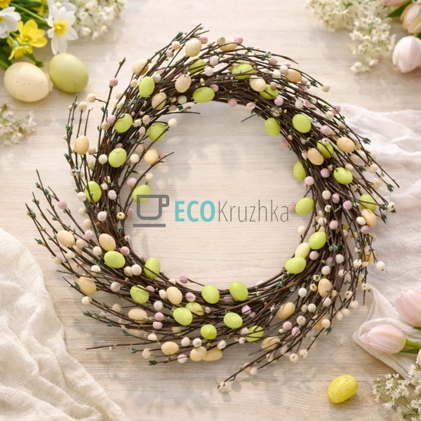 Великодній декоративний вінок на двері 50 см (H39-422) Великодній декоративний вінок на двері 50 см (H39-422)