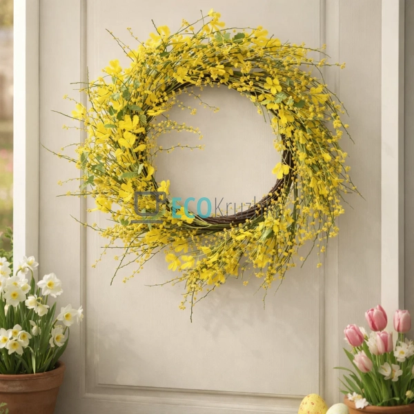 Великодній декоративний вінок на двері 53 см Мімоза (H39 ... Великодній декоративний вінок на двері 53 см Мімоза (H39 ...