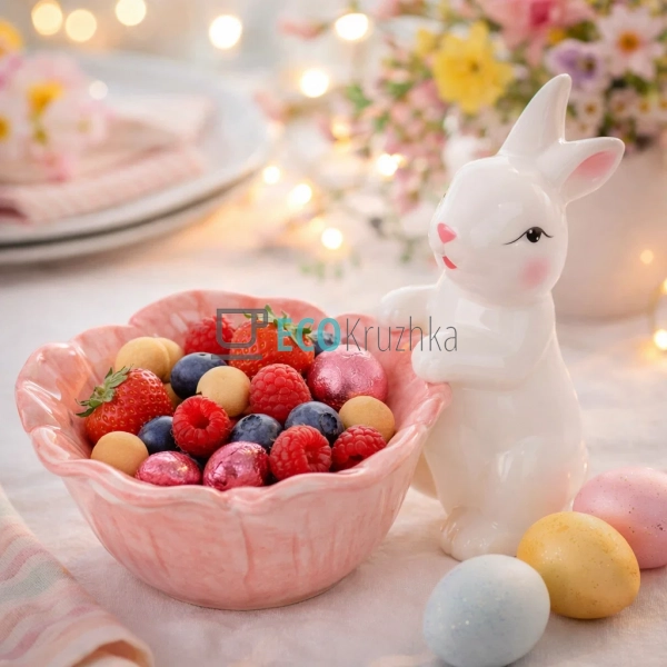 Керамічна піала Зайка з квіткою 670 мл рожева (928-147) Керамічна піала Зайка з квіткою 670 мл рожева (928-147)