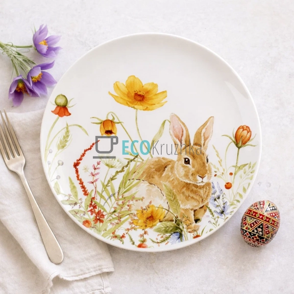 Керамічна тарілка Зайчик у квітах 20 см (733-772)