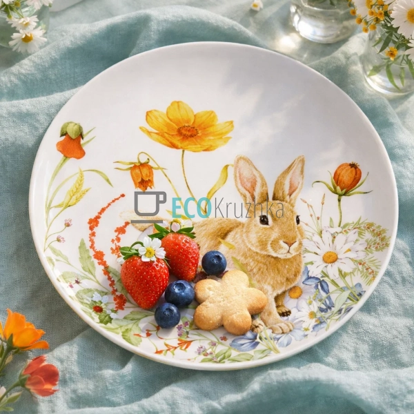 Керамічна тарілка Зайчик у квітах 20 см (733-772)