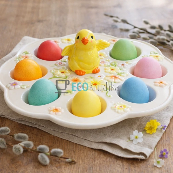 Керамічна підставка для 8 яєць Курча в квітах 24.5×8.5 с ...