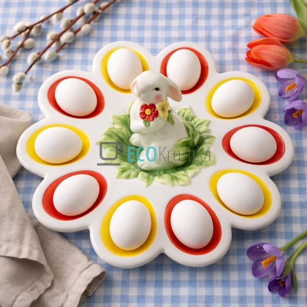 Керамічна підставка для 10 яєць Зайка в капусті 24.7х24× ...