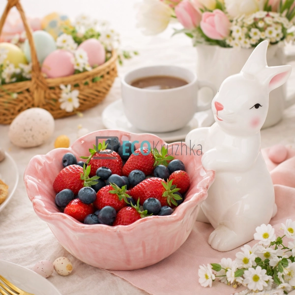 Керамічна піала Зайка з квіткою 670 мл рожева (928-147) Керамічна піала Зайка з квіткою 670 мл рожева (928-147)