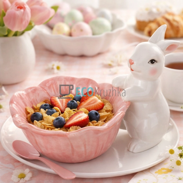 Керамічна піала Зайка з квіткою 670 мл рожева (928-147) Керамічна піала Зайка з квіткою 670 мл рожева (928-147)