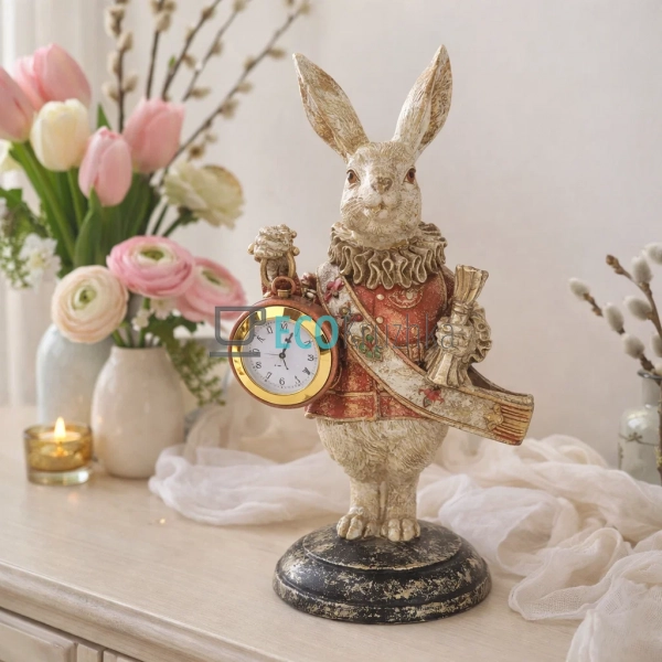 Декоративна фігура з годинником Білий Кролик 21см Рожеве ...