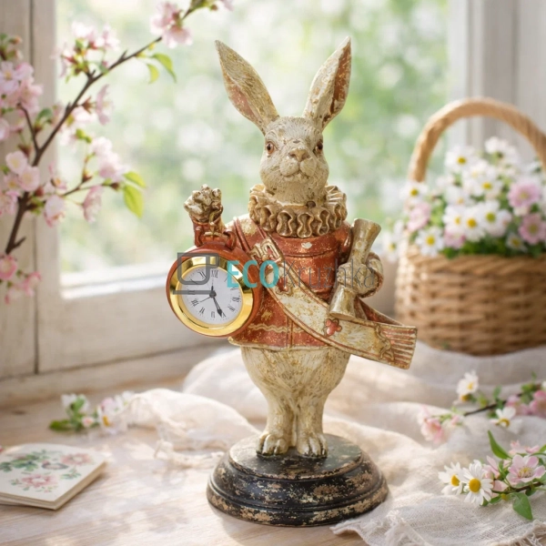 Декоративна фігура з годинником Білий Кролик 21см Рожеве ...