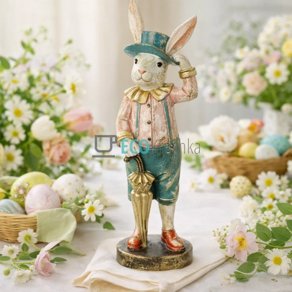 Статуетка Кролик у капелюсі з парасолькою 31см із золото ...