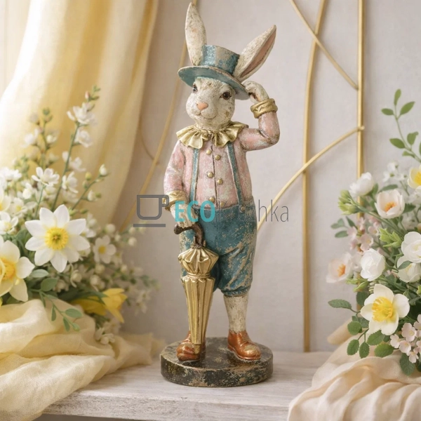 Статуетка Кролик у капелюсі з парасолькою 31см із золото ...