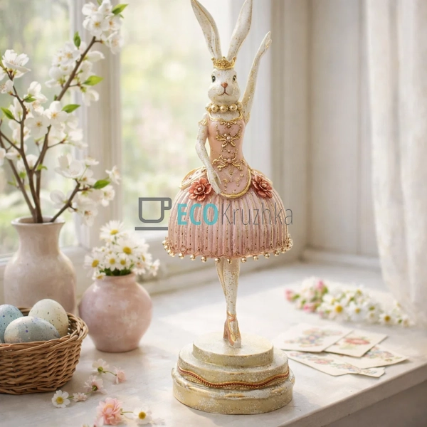 Декоративна статуетка Кролиця - балерина 35см із золотою ...