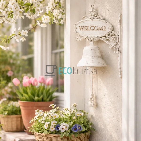 Дзвіночок настінний чавунний 21х14.5х32 см білий антик ( ...