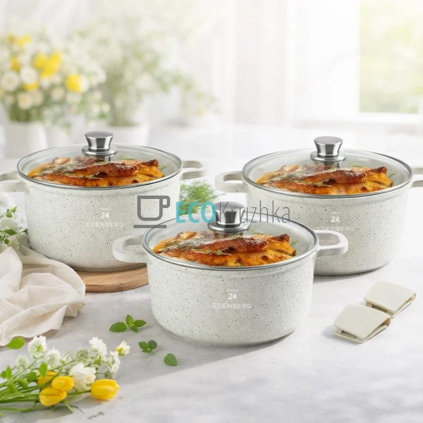 Набір каструль Edenberg з литого алюмінію 6 предметів з  ...
