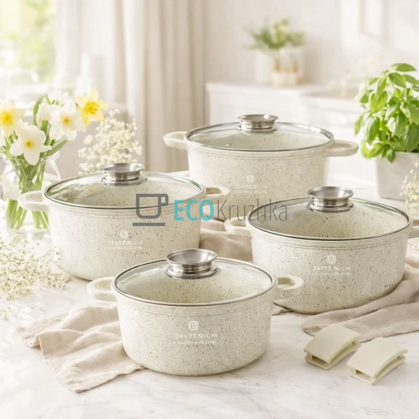 Набір каструль Edenberg з литого алюмінію 8 предметів з  ...
