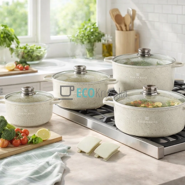 Набір каструль Edenberg з литого алюмінію 8 предметів з  ...