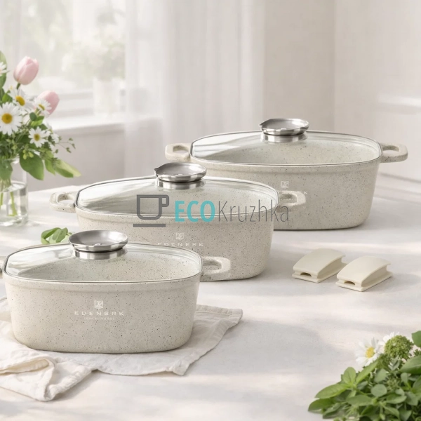 Набір каструль Edenberg з литого алюмінію 6 предметів з  ...