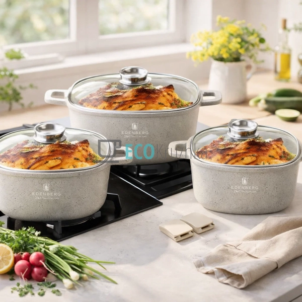 Набір каструль Edenberg з литого алюмінію 6 предметів з  ...