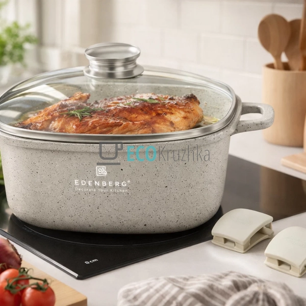 Каструля Edenberg EB-3957 3.7 л квадратна з кришкою та м ...