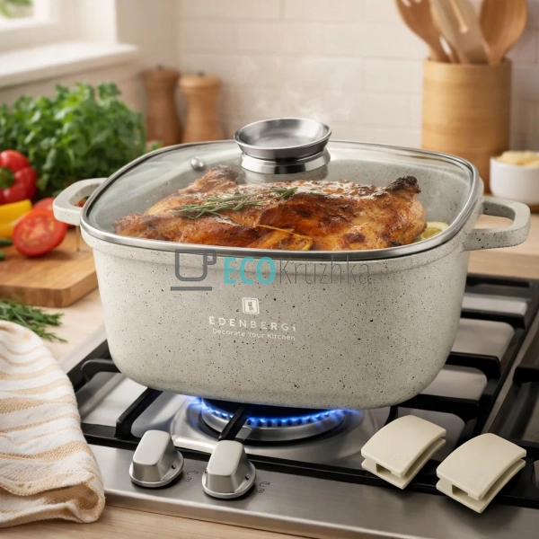 Каструля Edenberg EB-3960 6.5 л квадратна з кришкою та м ...