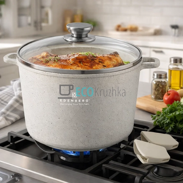 Каструля глибока Edenberg EB-3963 10 л з кришкою та марм ...