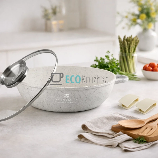 Сотейник 4.1л алюмінієвий з мармуровим покриттям зі скля ...