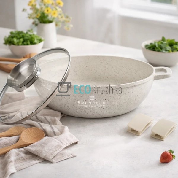 Сотейник 5.5л алюмінієвий з мармуровим покриттям зі скля ...