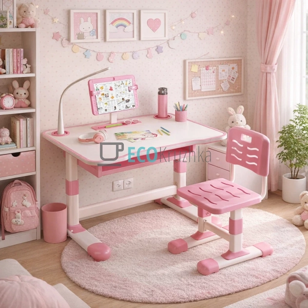Парта-трансформер зі стільцем X-391 70х46 см рожевий (48 ...