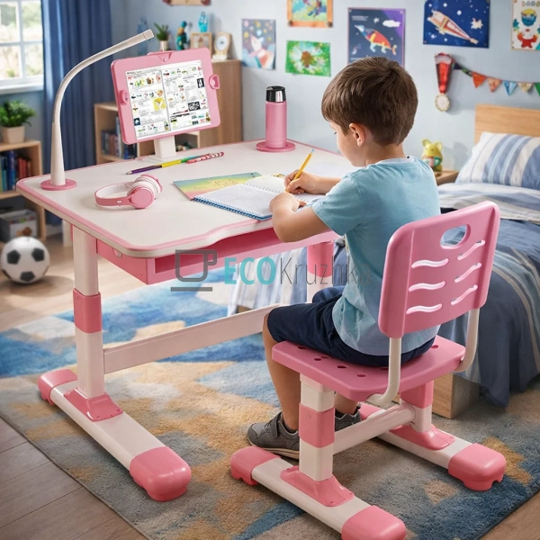 Парта-трансформер зі стільцем та лампою X-391 70х46 см р ...