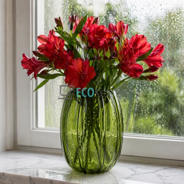 Ваза скляна 18х23 см зелена (992-554)