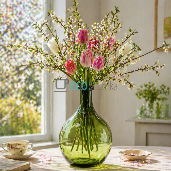 Ваза Пляшка скляна 21х40 см зелена (992-571)