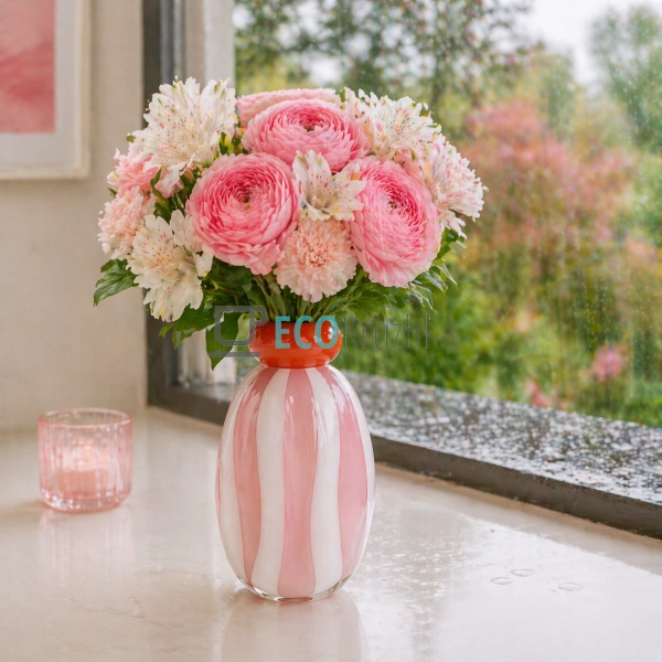 Ваза подвійна скляна 13.5х23 см, міні 11х11.5 см рожева  ...