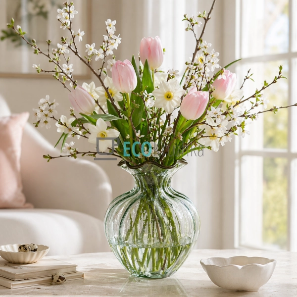 Ваза скляна зелена прозора 18.5x25x36 см (992-574)