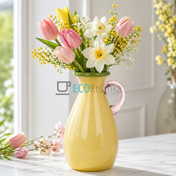 Ваза у формі графіна скляна 15x26.5 см жовта (992-575)