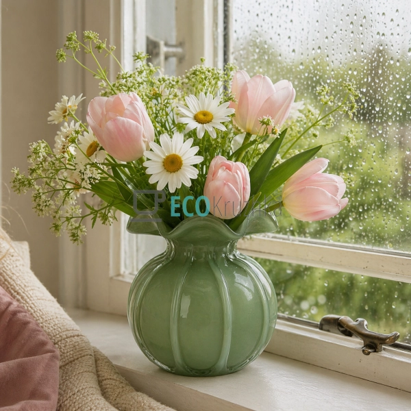 Ваза скляна 13х15.5 см зелена (992-512)