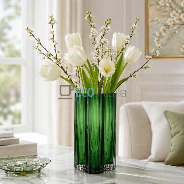 Ваза скляна 12х25 см зелена (992-515)