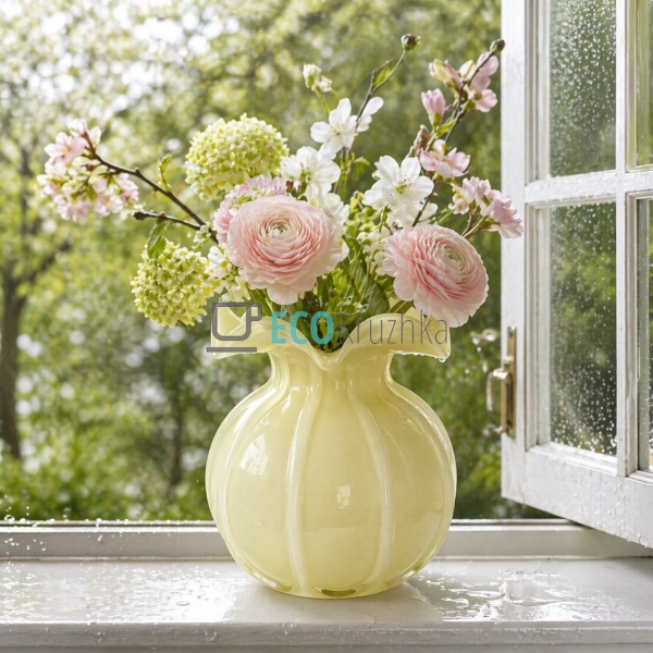 Скляна ваза жовта 17×20 см (992-514)