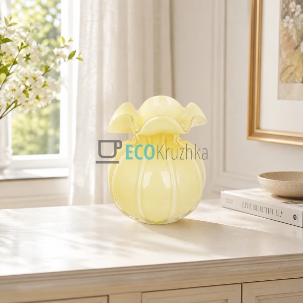 Скляна ваза жовта 13х15.5 см (992-513)