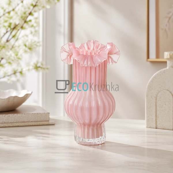 Скляна ваза рожева 13.5х26 см (992-458)