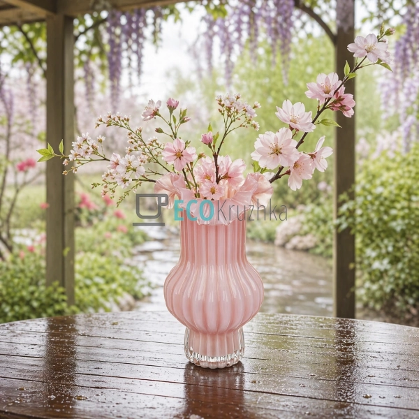 Скляна ваза рожева 13.5х26 см (992-458)